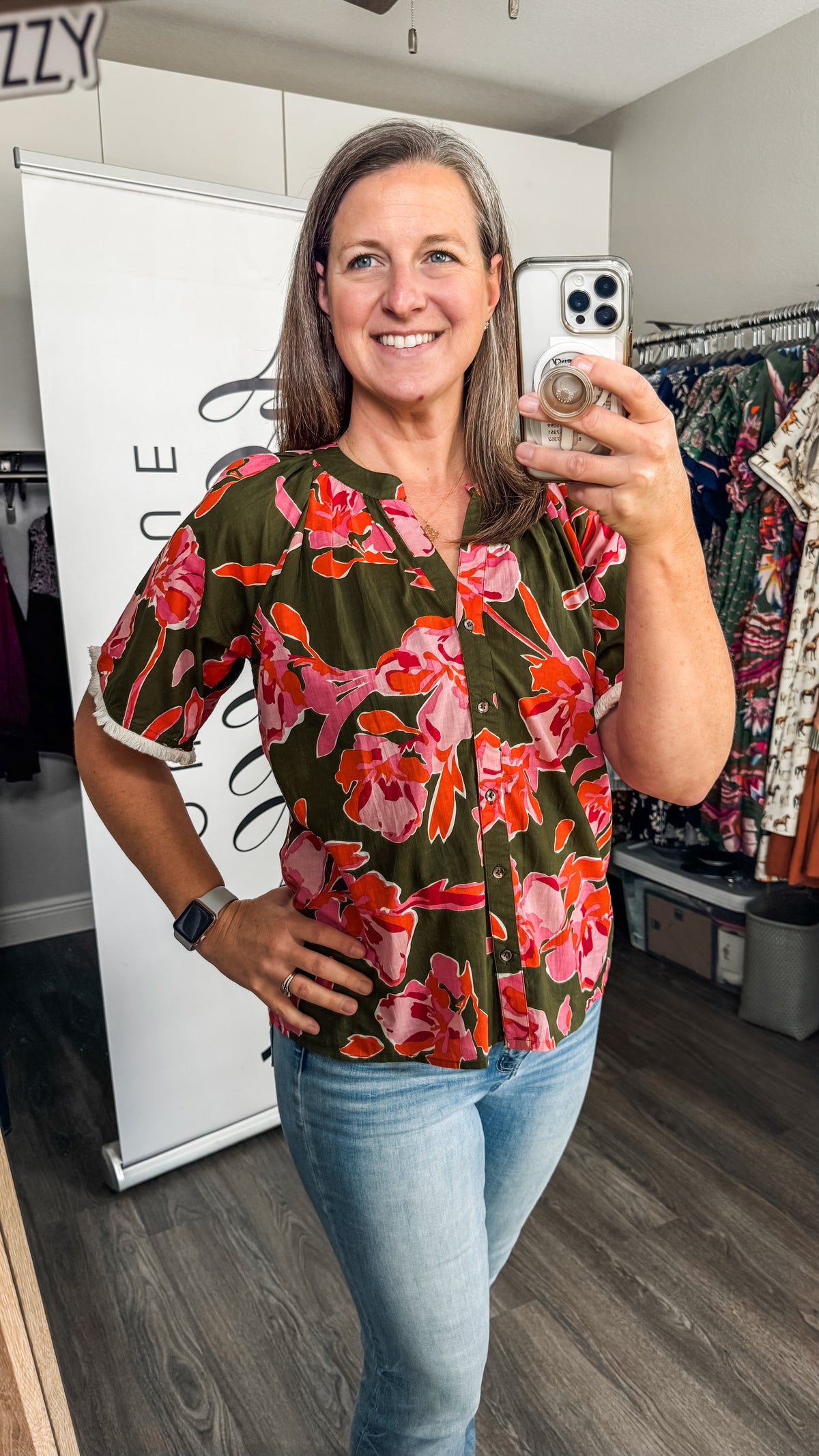 Olive Green Pink and Orange THML Top Model