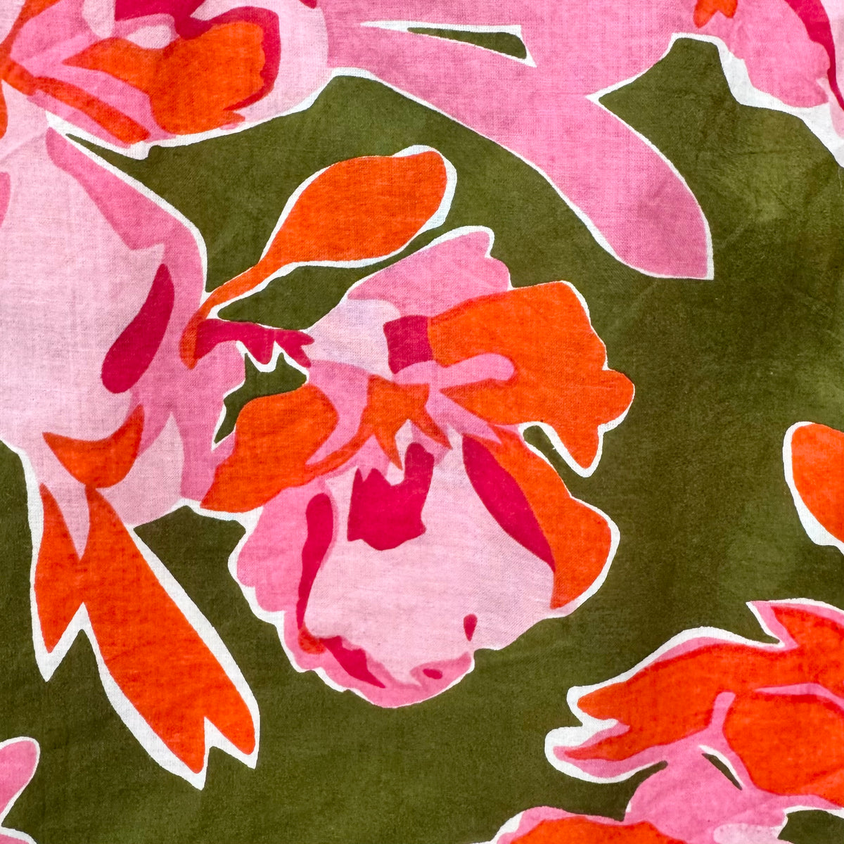 Olive Green Pink and Orange THML Top Print Detail
