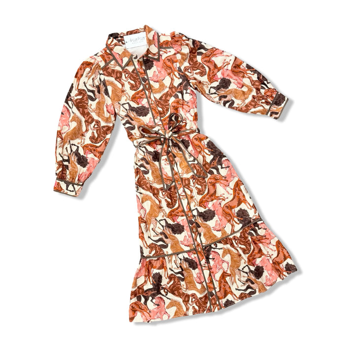 Ranch House THML Long Sleeve Horse Print Button Down Dress Flat Lay Photo