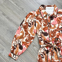Ranch House THML Long Sleeve Horse Print Button Down Dress Sleeve Close Up