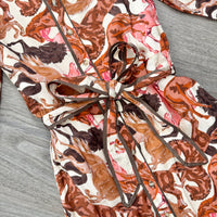 Ranch House THML Long Sleeve Horse Print Button Down Dress Tie Belt at Waist