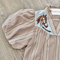 Rogers Top Brown and Blue Western Embroidered Horse