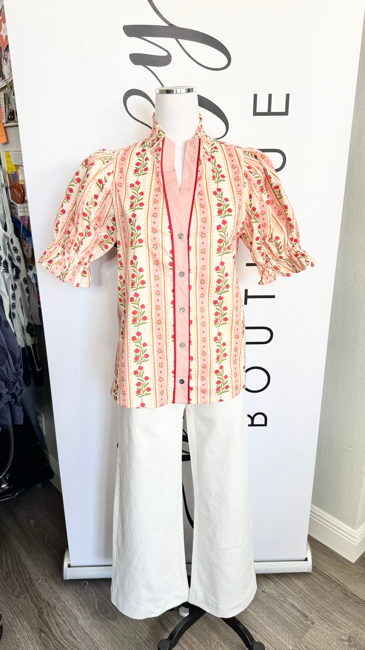 Sienna Floral Entro Pink and Red Top Mannequin 3