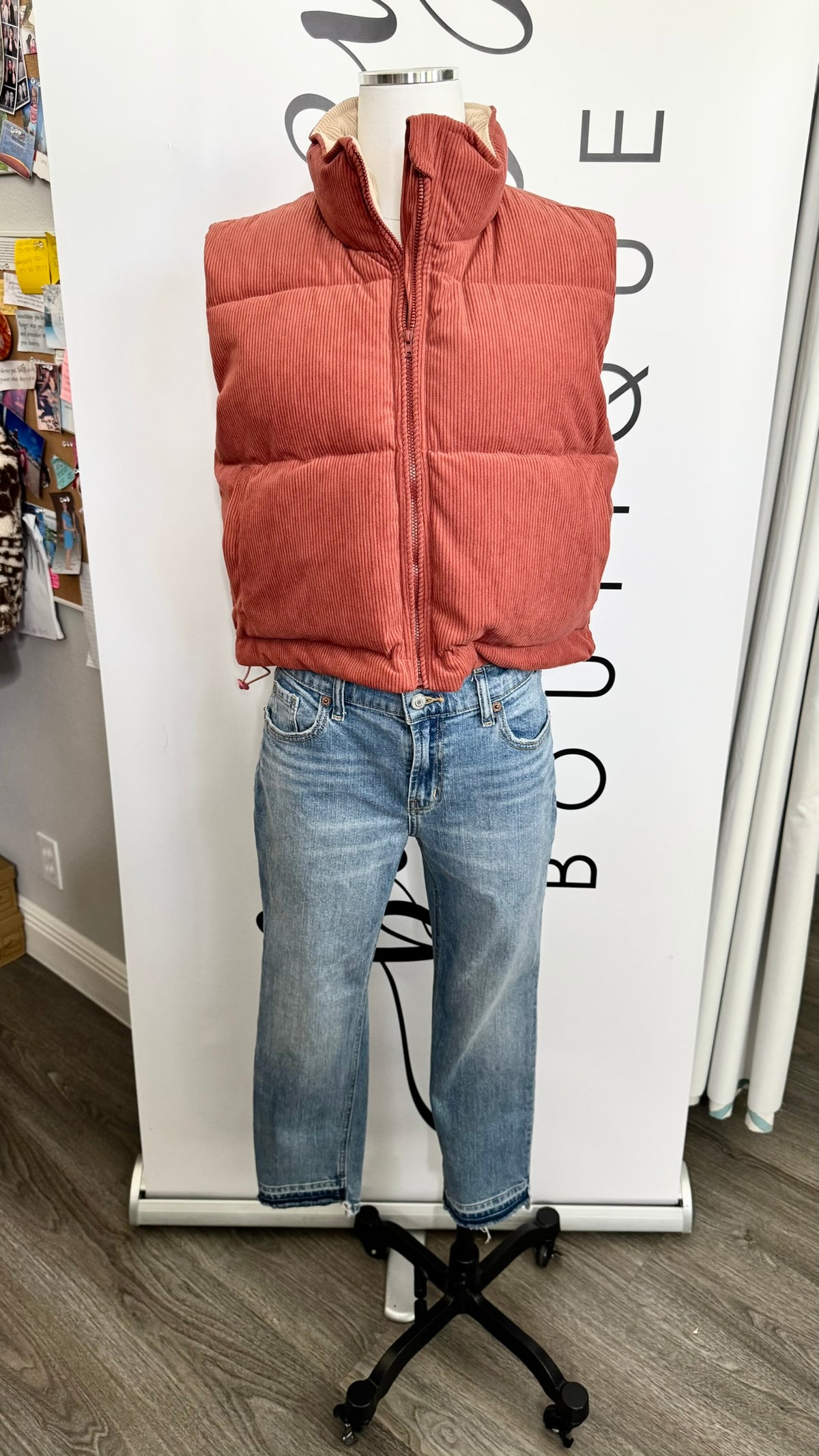 Standard Vest Burnt Orange Corduroy Mannequin