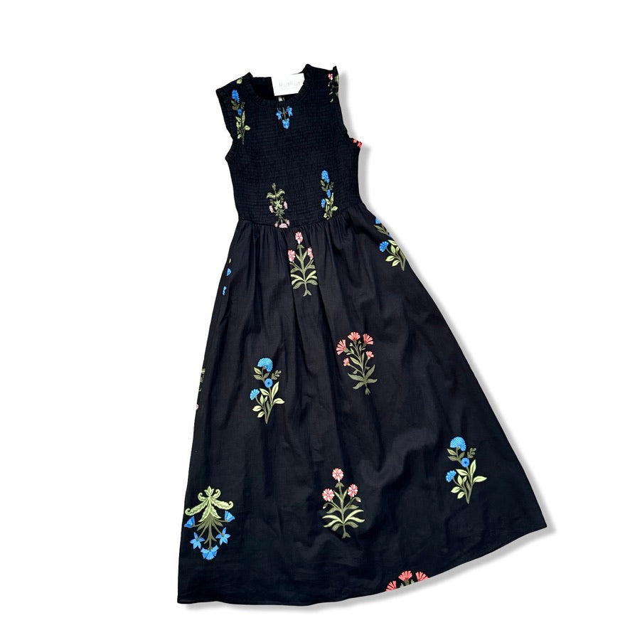 Sugarlips Becca Black Floral Sleeveless Smocked Dress