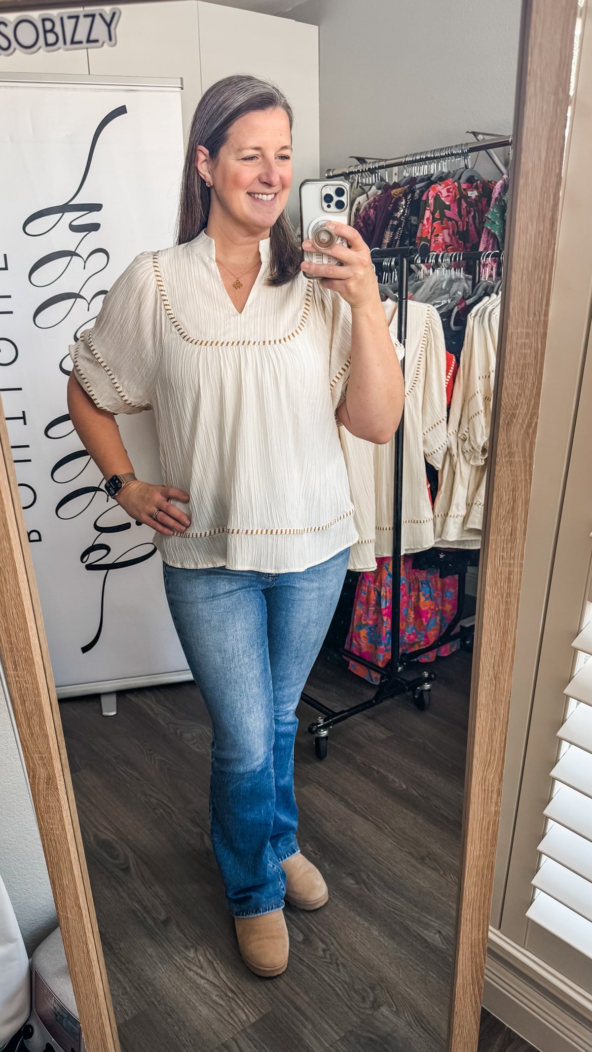 Sweetheart Ecru Umgee Vneck Top Model