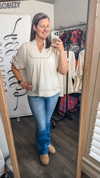 Sweetheart Ecru Umgee Vneck Top Model