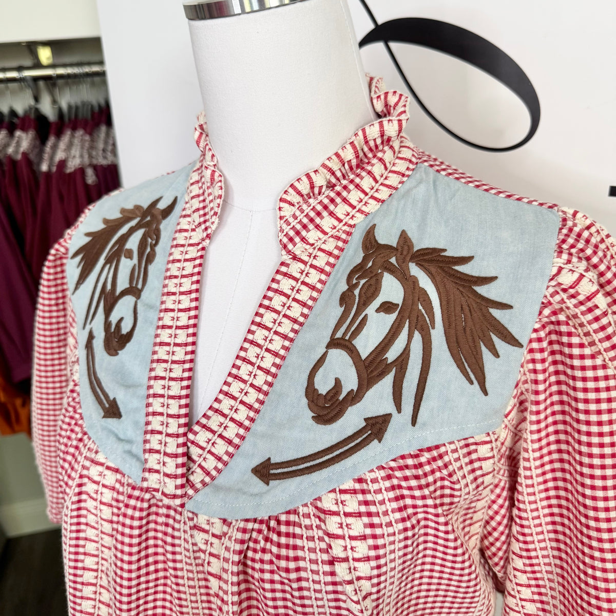 The Roy Top Western Red Top Embroidered Horse