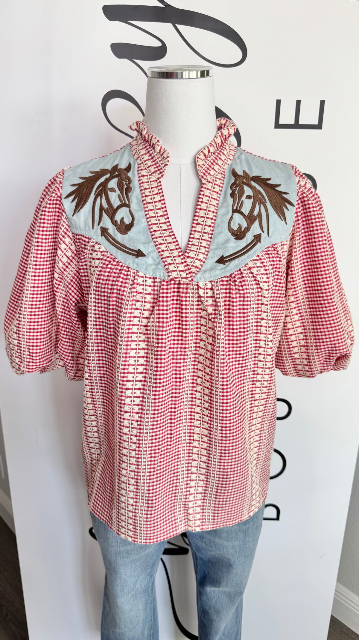 The Roy Top Western Red Top Embroidered Horse