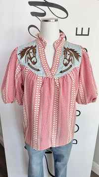 The Roy Top Western Red Top Embroidered Horse