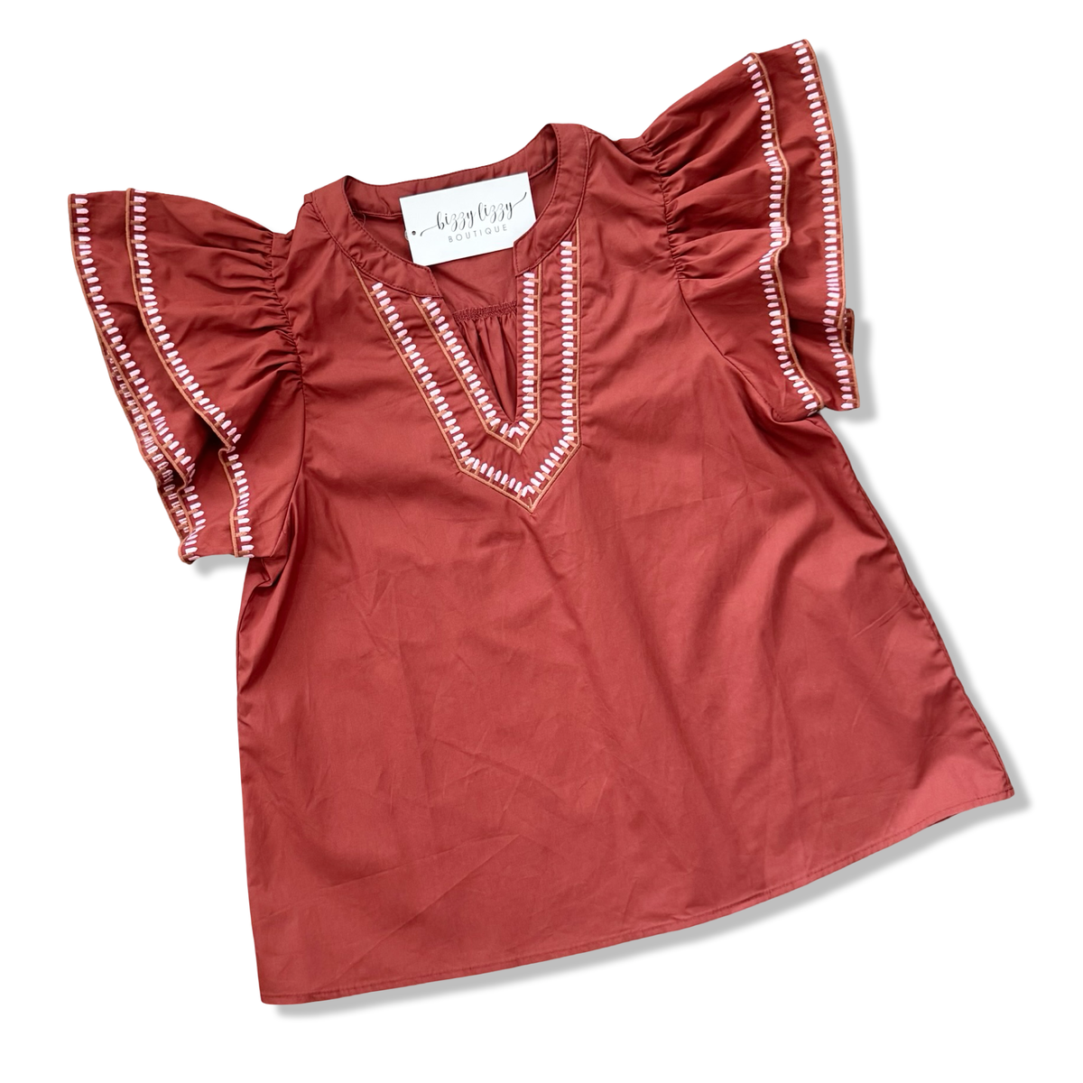 Tyra Top Entro Burnt Orange Embroidered