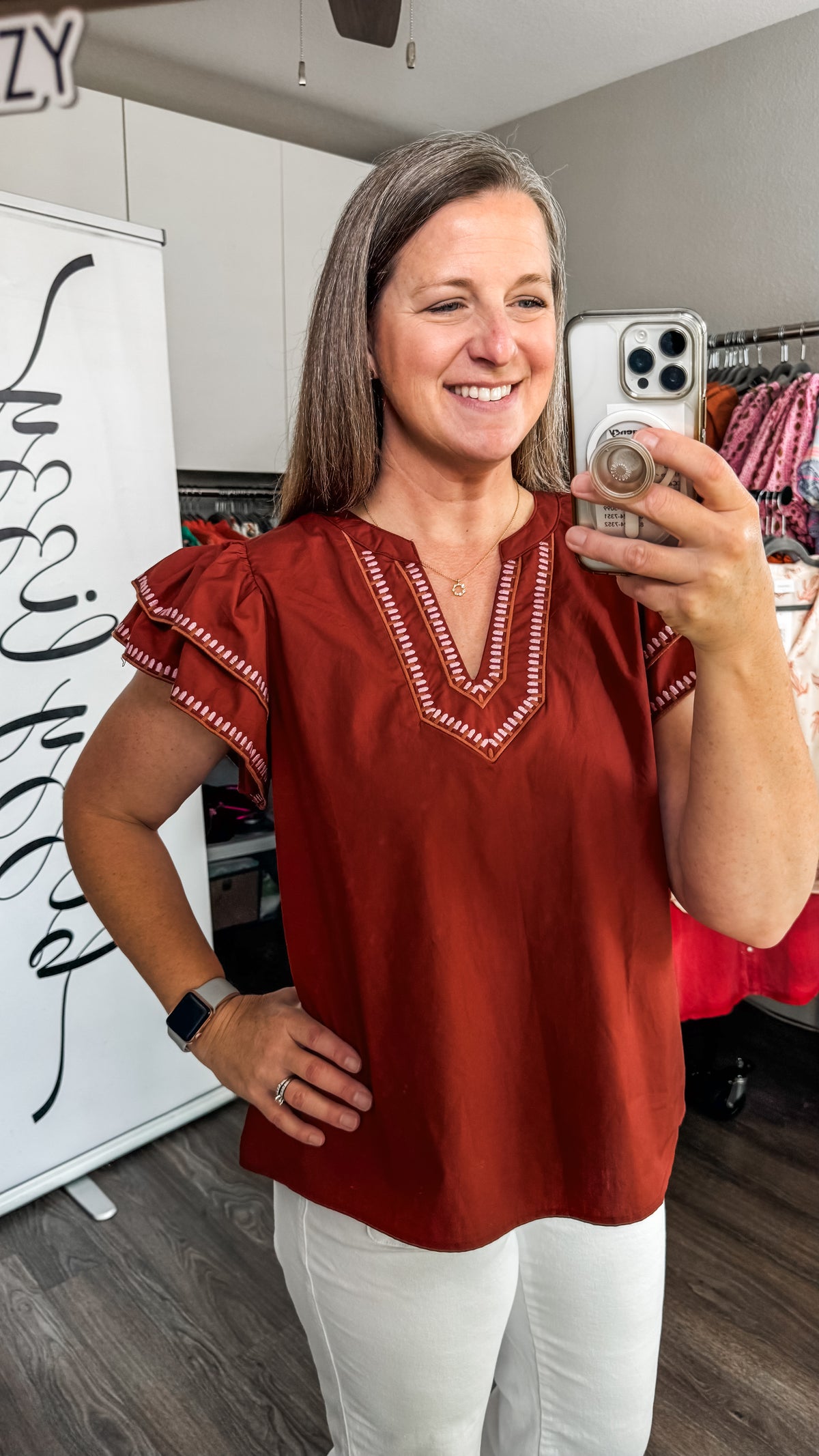 Tyra Top Entro Burnt Orange Embroidered Model
