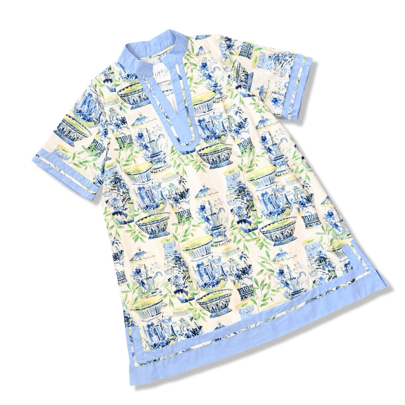 Umgee Chinoiserie Tea Dish Dress Blue