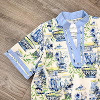 Umgee Chinoiserie Tea Dish Dress Blue