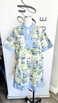 Umgee Chinoiserie Tea Dish Dress Blue Mannequin