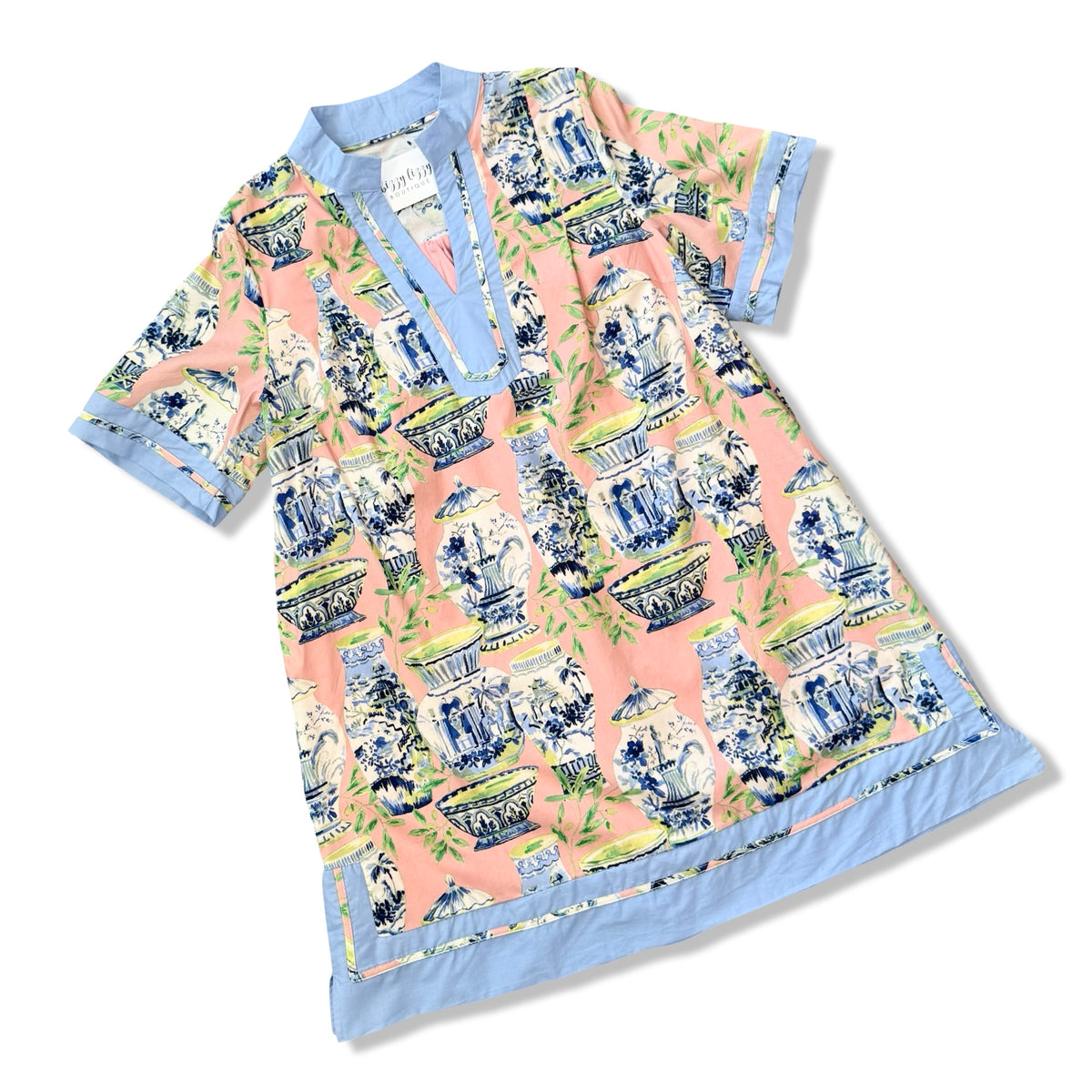 Umgee Chinoiserie Tea Dish Print Dress Pink