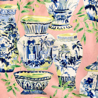 Umgee Chinoiserie Tea Dish Print Dress Pink Print Close UP