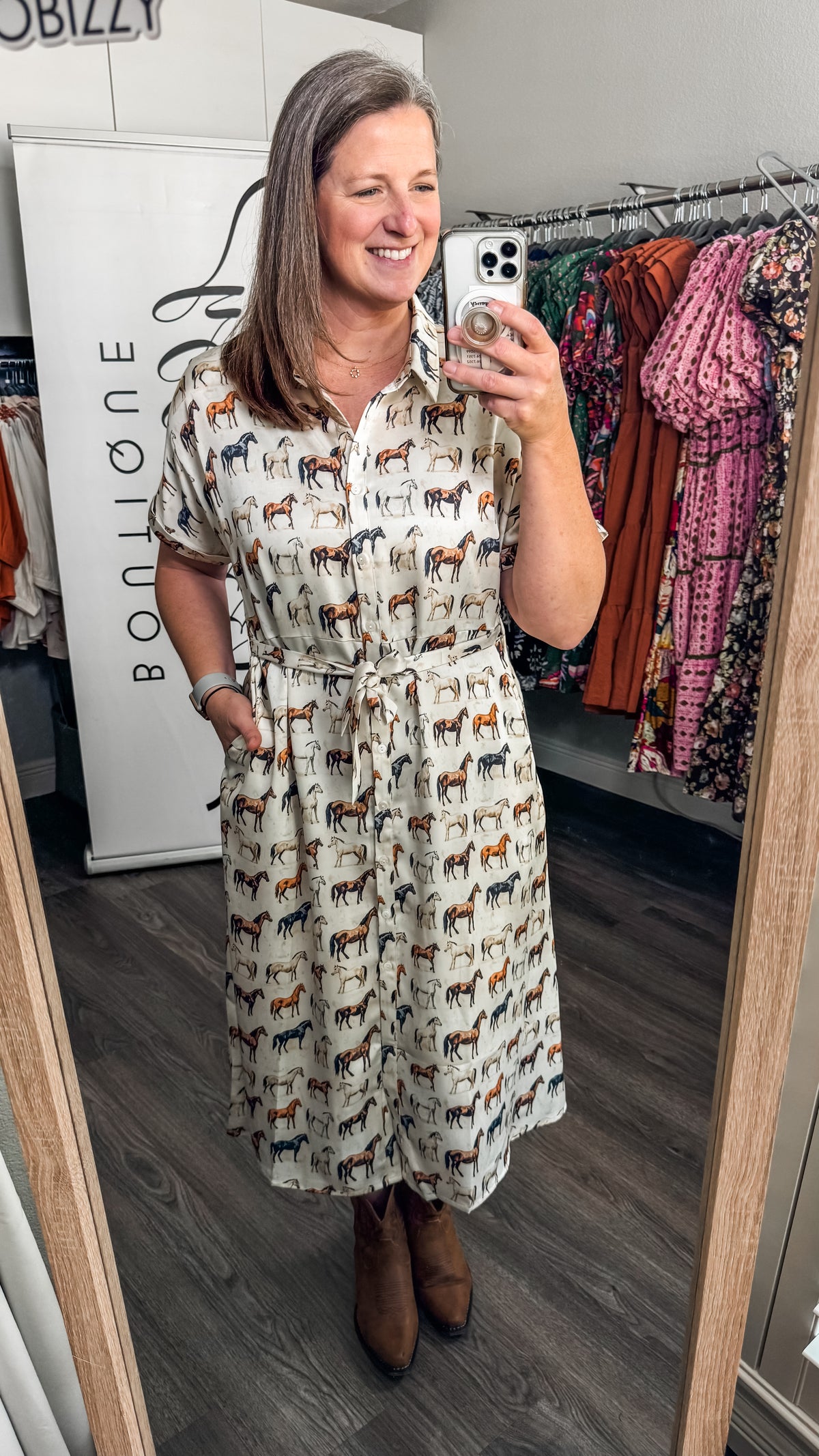 Vanessa Dress Horse Print YeeHaw Cowgirl Model