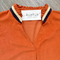 Varsity Top Burnt Orange Corduroy THML Close Up
