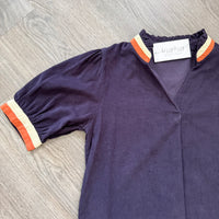 Varsity Top Navy Corduroy THML Close Up