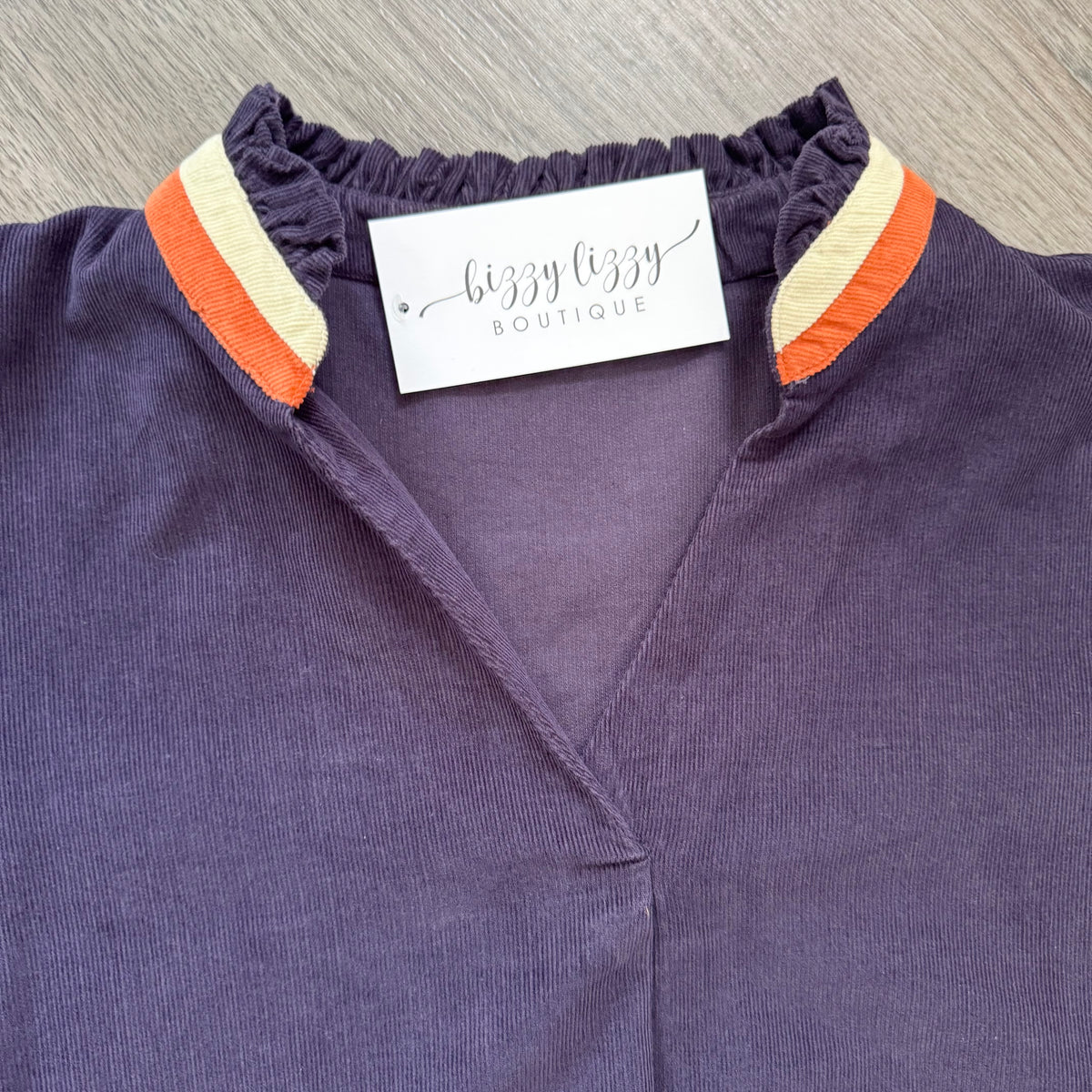 Varsity Top Navy Corduroy THML Collar