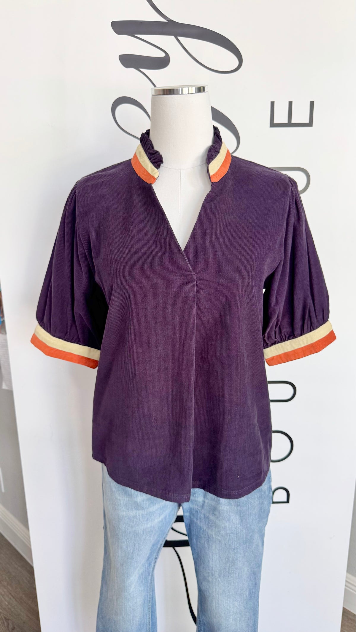 Varsity Top Navy Corduroy THML Mannequin