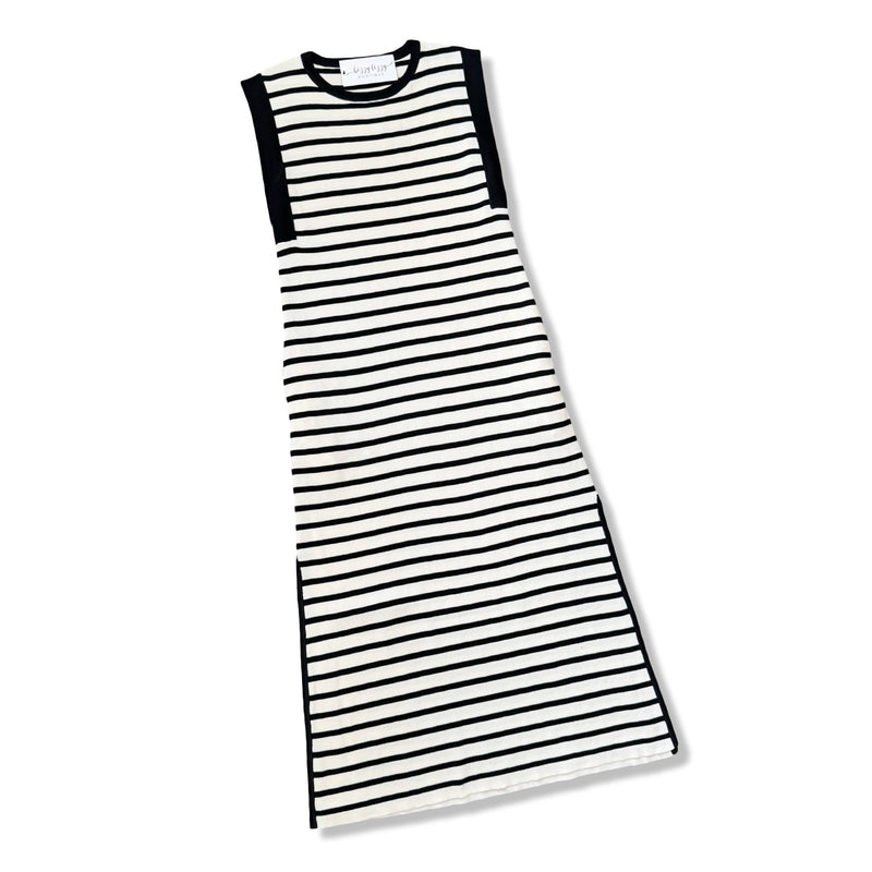 Weekend Black and Cream Striped Maxi Dress Entro
