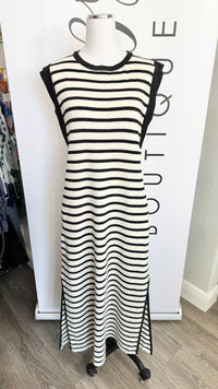 Weekend Black and Cream Striped Maxi Dress Entro Mannequin