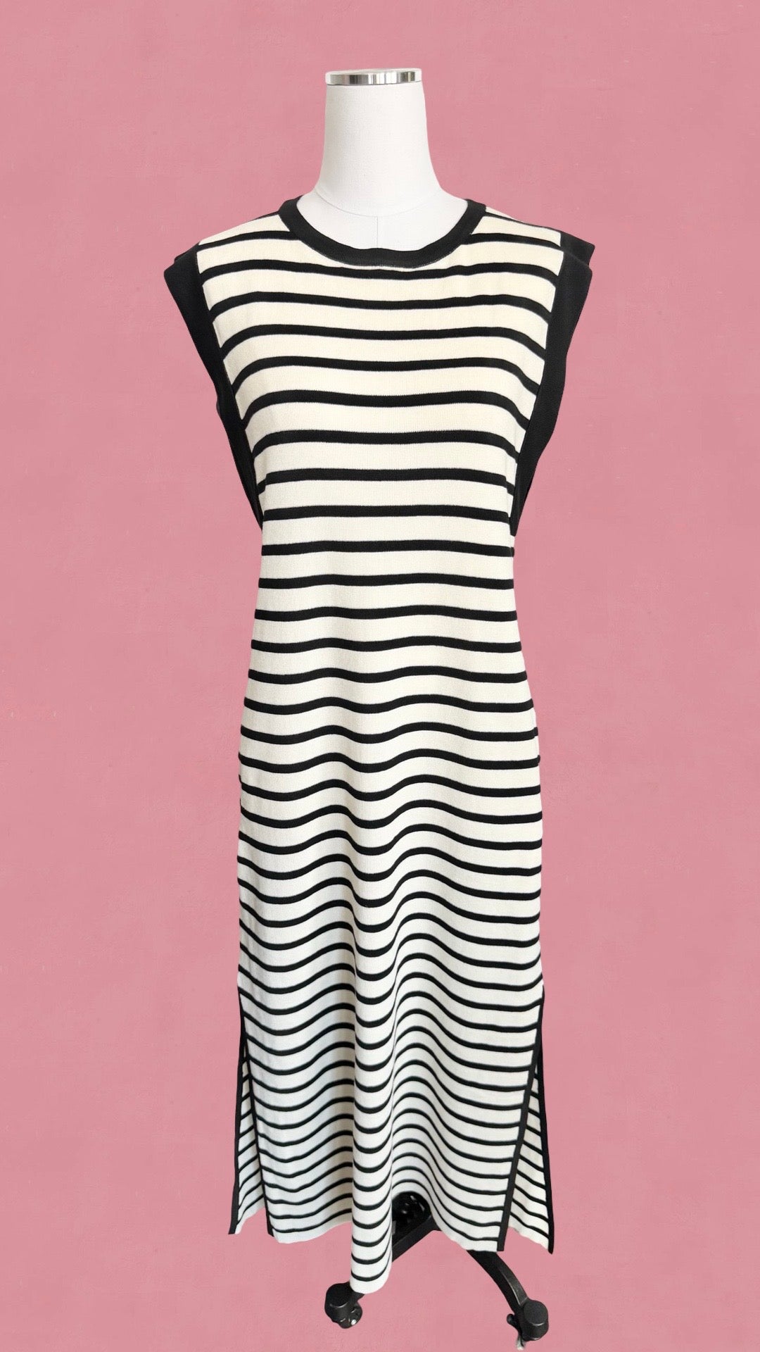 Weekend Black and Cream Striped Maxi Dress Entro Mannequin 2