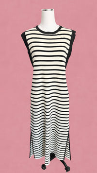 Weekend Black and Cream Striped Maxi Dress Entro Mannequin 2