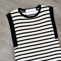 Weekend Black and Cream Striped Maxi Dress Entro Scoop Neckline