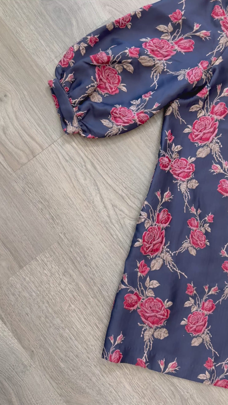 Dana Navy and Red Floral Jacquard Dress Entro Video