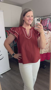 Tyra Top Entro Burnt Orange Embroidered Model Video