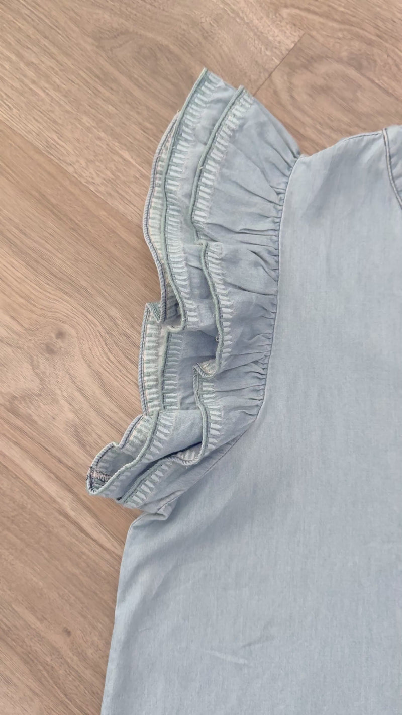 Jenny Top Denim Ruffle Sleeve V Neck Video 1
