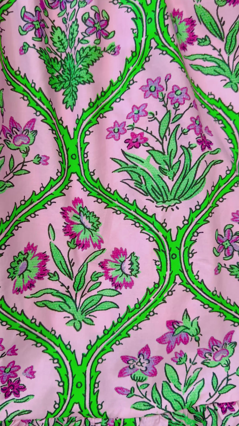 Albie Green and Pink Floral Entro Dress Close Up Video