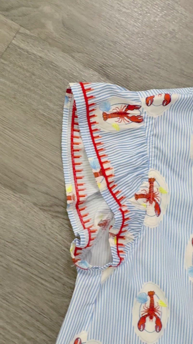 Blue and White Stripe Lobster Print Top THML Video 3