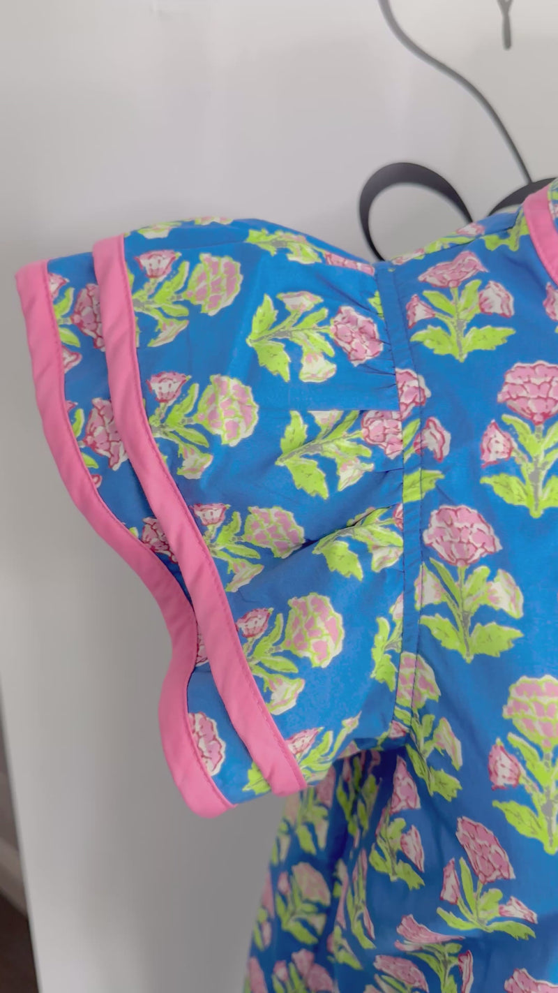 Lime Green Blue and Pink Floral Ruffle Sleeve Entro Top Video 1