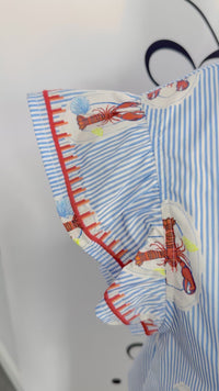 Blue and White Stripe Lobster Print Top THML Video 2