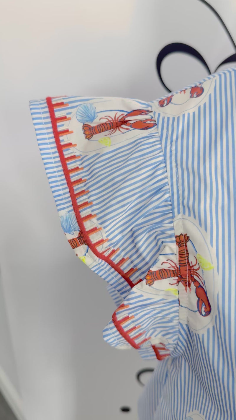 Blue and White Stripe Lobster Print Top THML Video 2