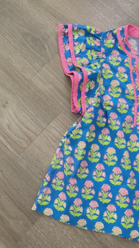 Lime Green Blue and Pink Floral Ruffle Sleeve Entro Top Video 3
