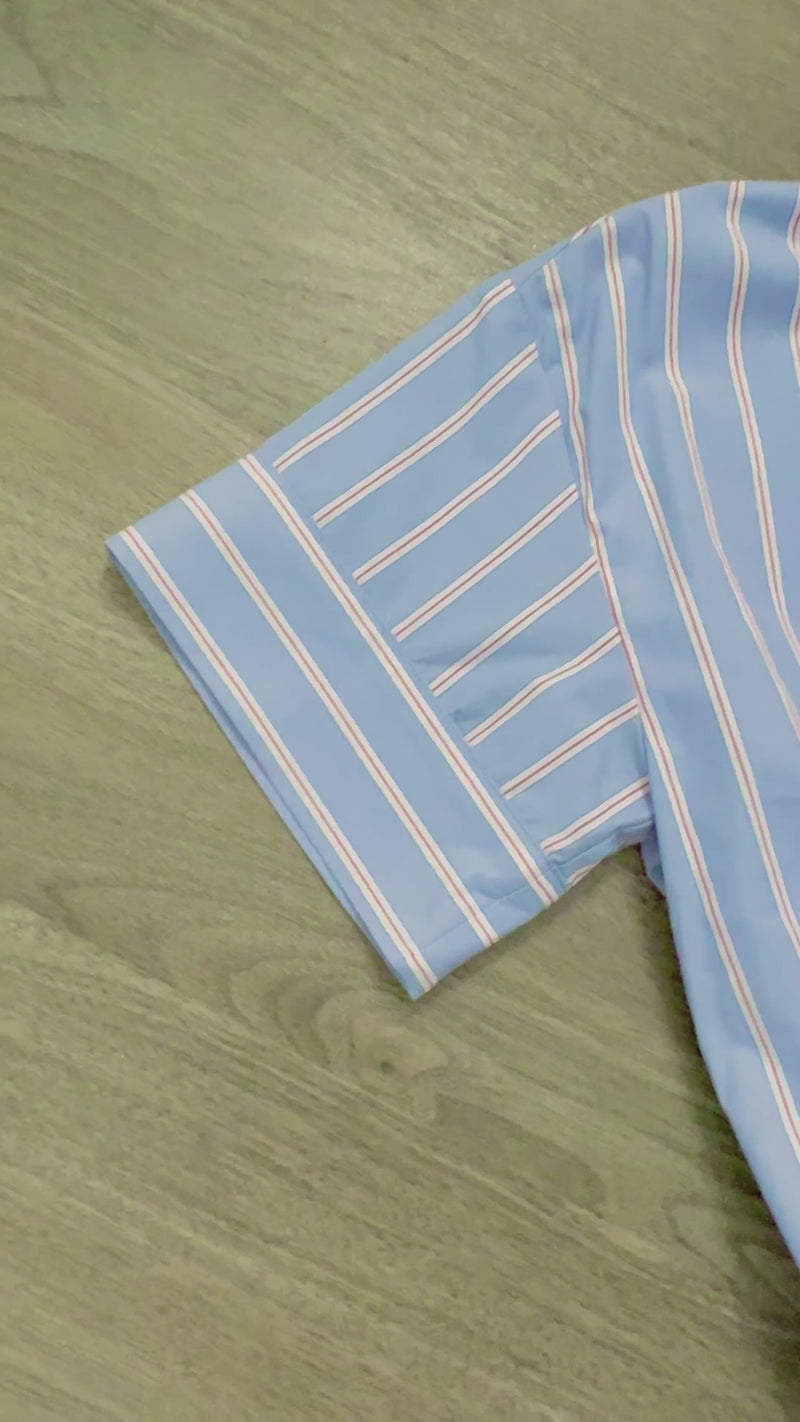 Entro Red white and blue Maxi Stripe Dress with Ruffle Collar Video 2