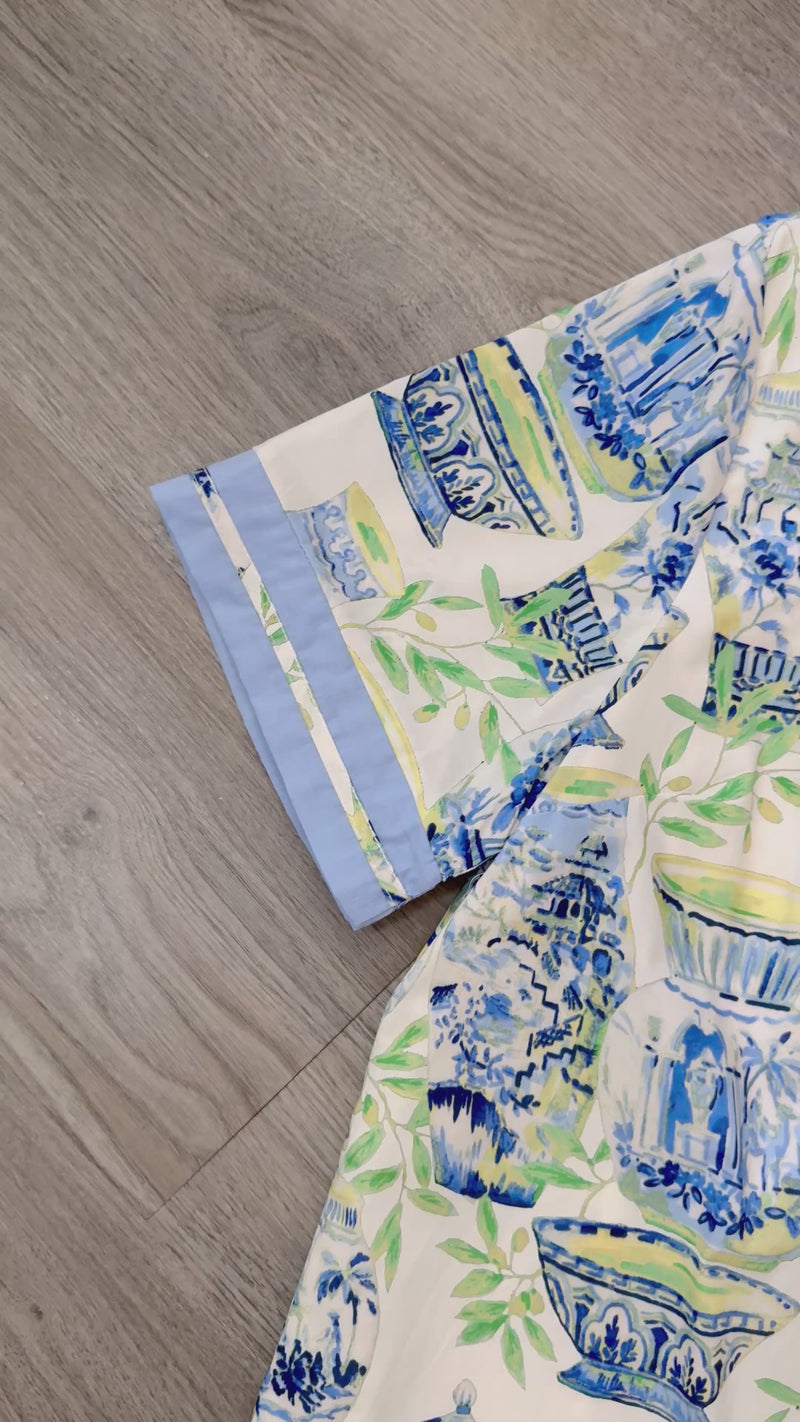 Umgee Chinoiserie Tea Dish Dress Blue Close Up Video