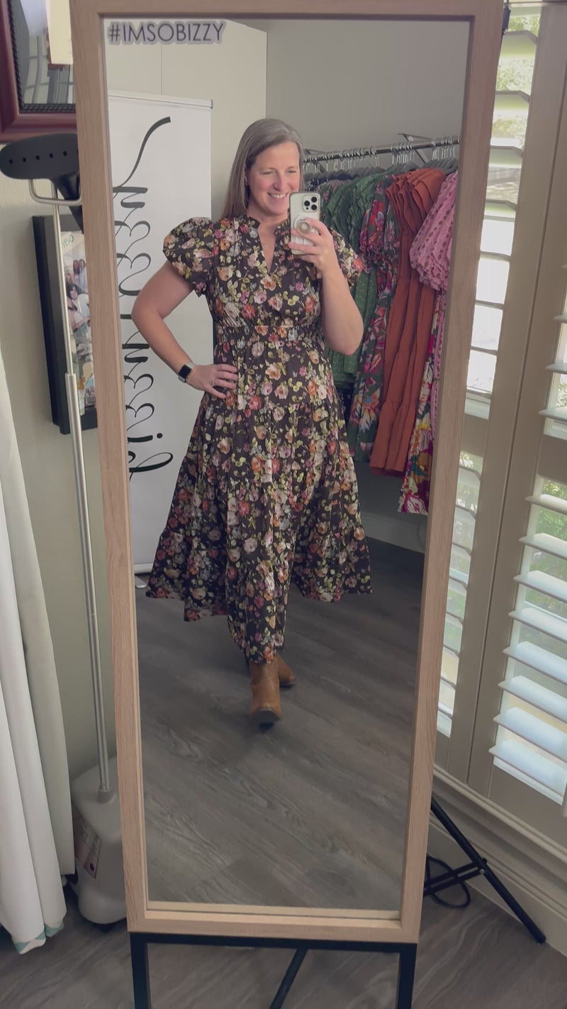 Chocolate Brown Floral Cowgirl Dress Entro Video Model