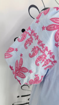 Light Blue Umgee Top with Red and Pink Floral Embroidery at Sleeve Video 1