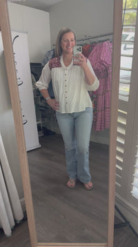 Jane Top Cream Maroon Layerz Model